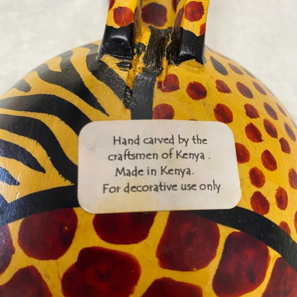 Hand‎ Carved Kenyan Giraffe Wooden Decorative Bowl Safari Animal Folk Art